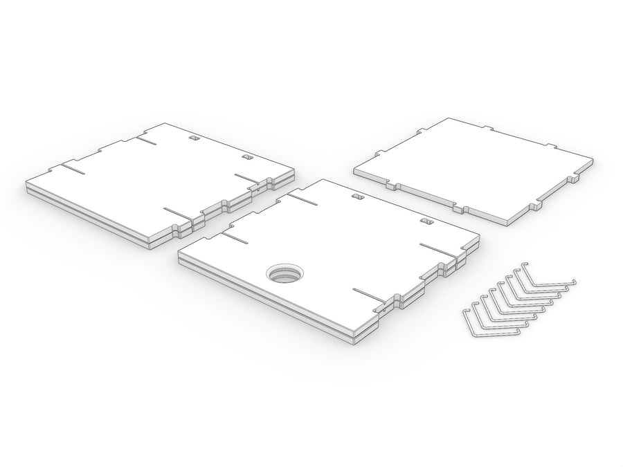 Clip crate panels laid out flat and sorted, with the row of spring-steel clips alongside