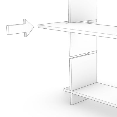 A shelf sliding into the slot of a Like Butter upright