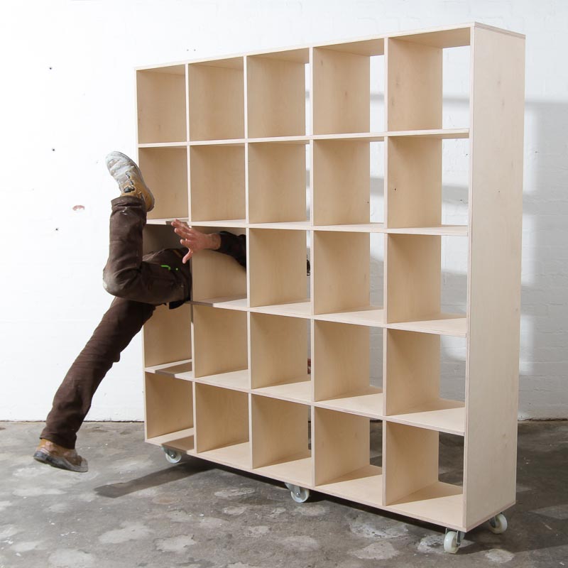 Jem and a large set of cube storage shelving