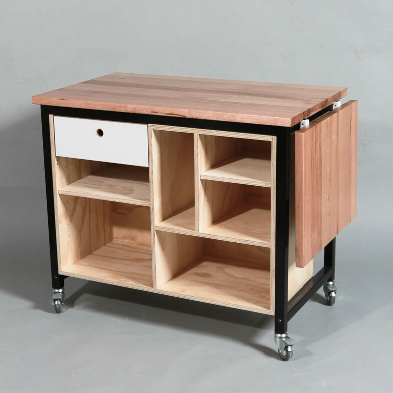 Custom storage with steel frame and castors