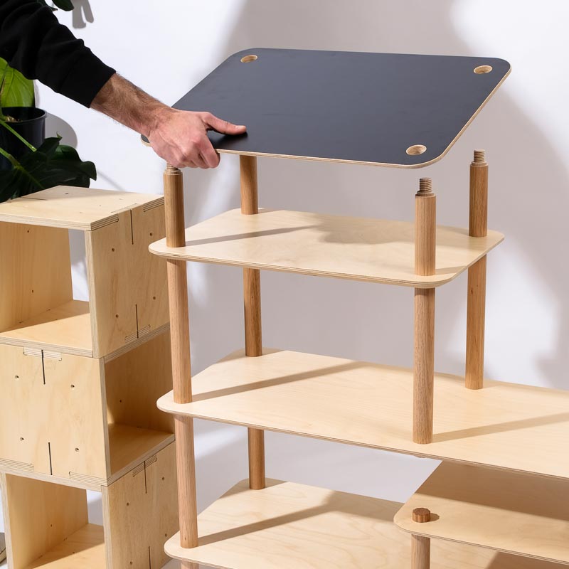 KittaParts with custom shelf in black Birch