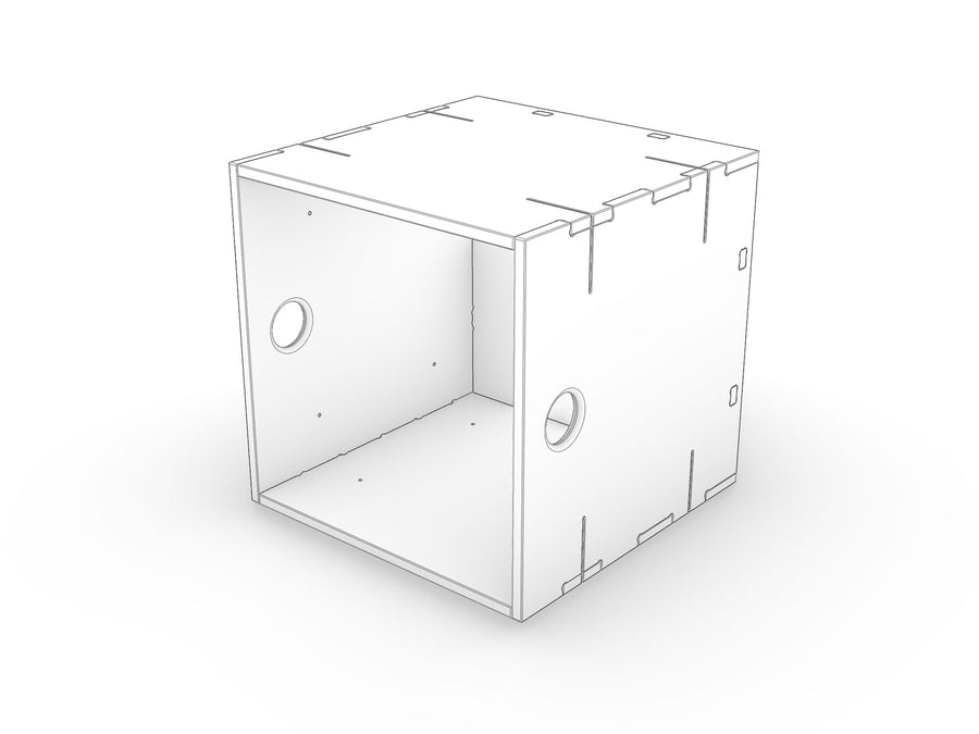 A fully assembled clip crate with all clips fitted and the hand holes visible