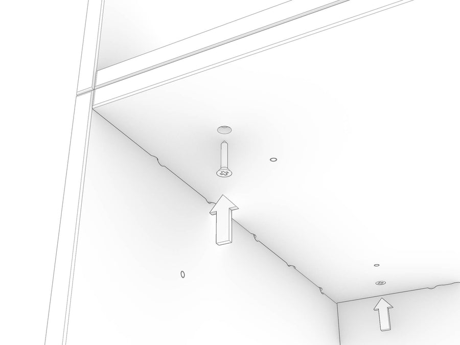 A 20mm countersunk screw being driven up through the panel to fix two stacked clip crates together