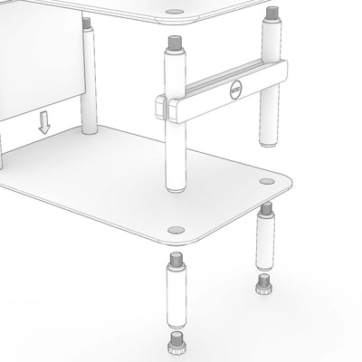 KittaParts threaded dowels, a shelf, a hanging rail and adjustable feet shown part assembled