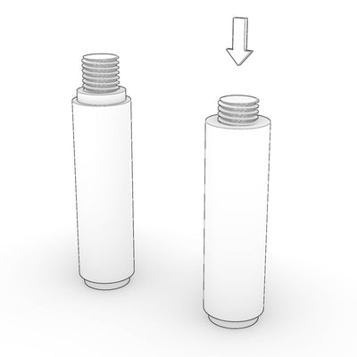 A standard KittaParts dowel beside a blind dowel, showing the difference in thread length