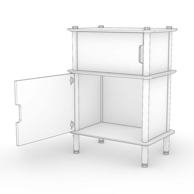 A KittaParts unit with a hinged door open, showing the hinges