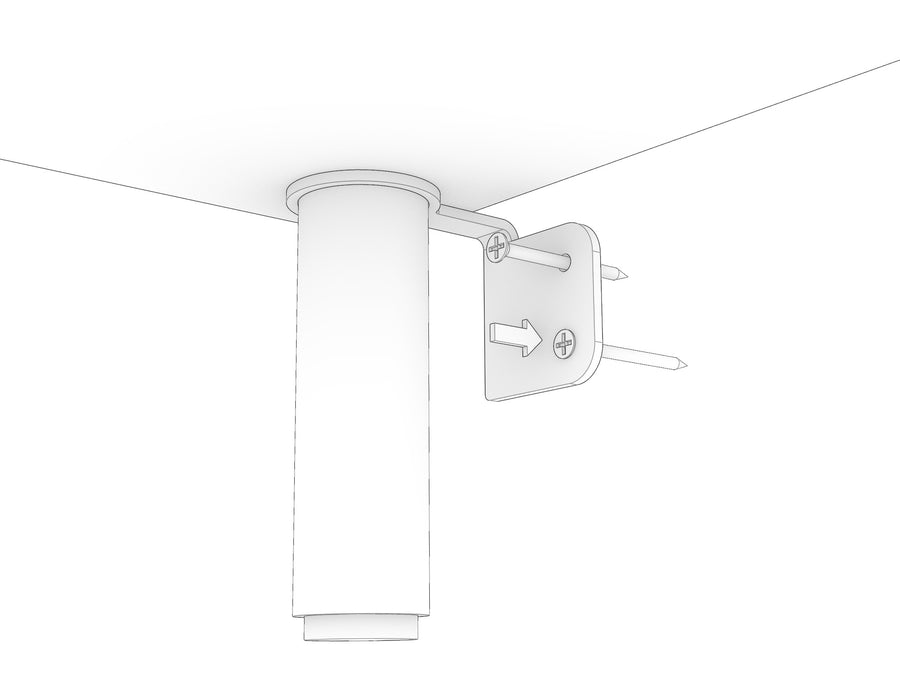 The KittaParts safety bracket fitted under a shelf with two screws going back into the wall