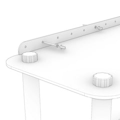 A perforated wall mounting rail along the back of a KittaParts shelf with screws going into the wall