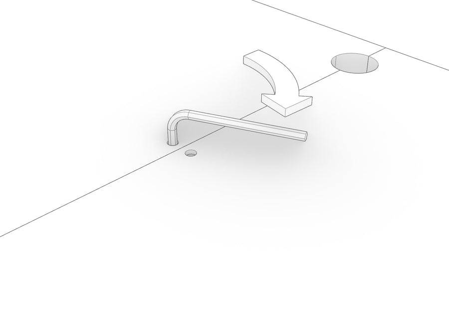 A 4mm Allen key inserted into the access hole with a curved arrow showing the cam being turned