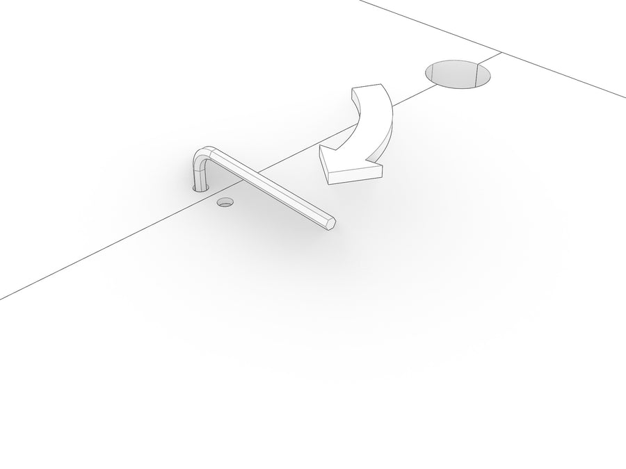 A 4mm Allen key turning the cam clockwise to fully tighten the Lamello fitting
